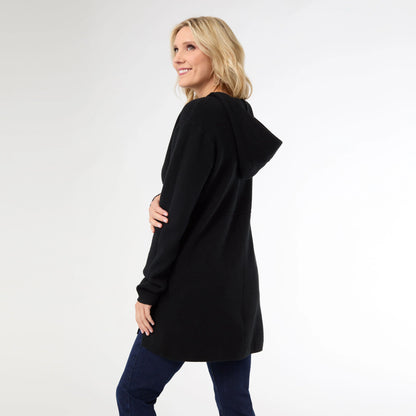 Heavenly-Luxe Zip Front Hooded Cardigan with Pockets Black