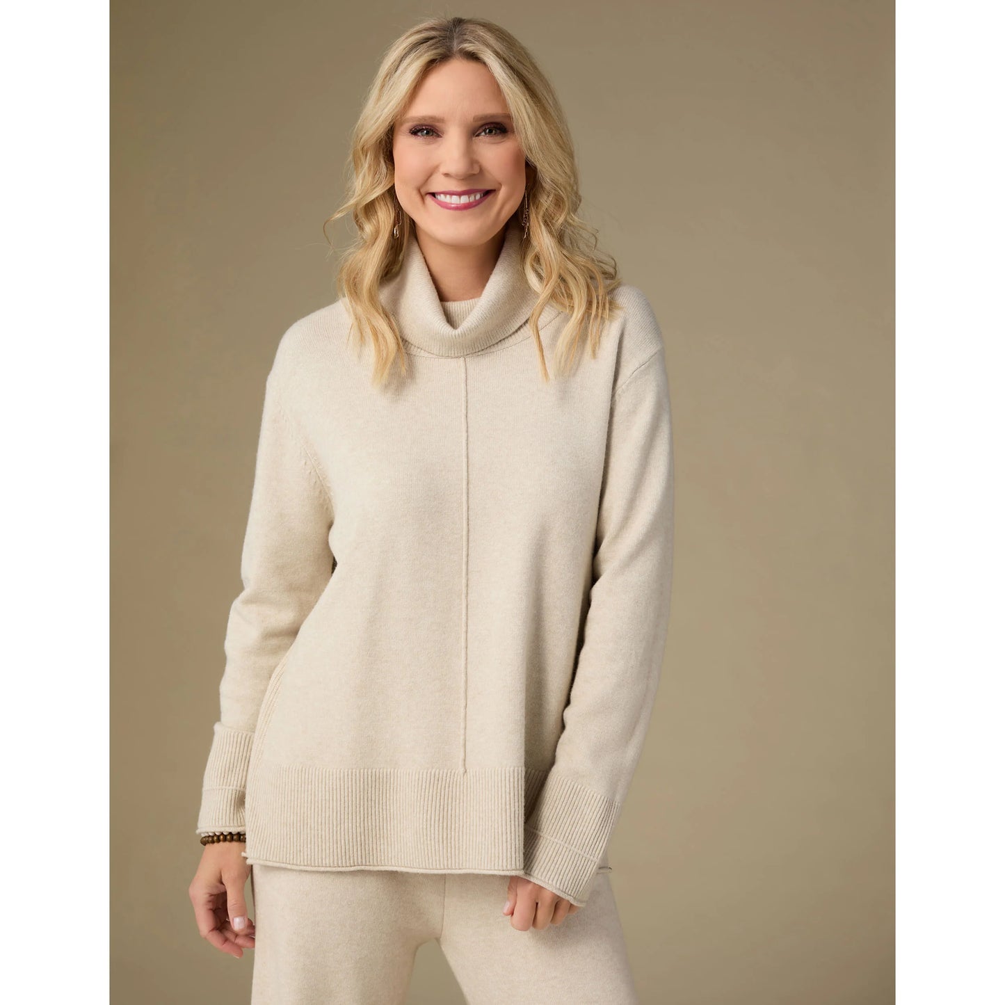 Heavenly-Luxe Cowl Neck with Rib Trim Detail Oatmeal