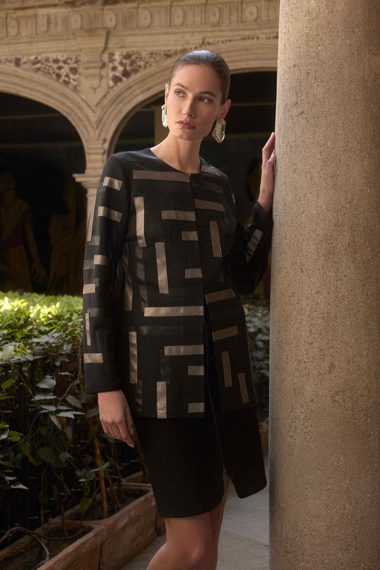Scuba & Leatherette Collarless Jacket