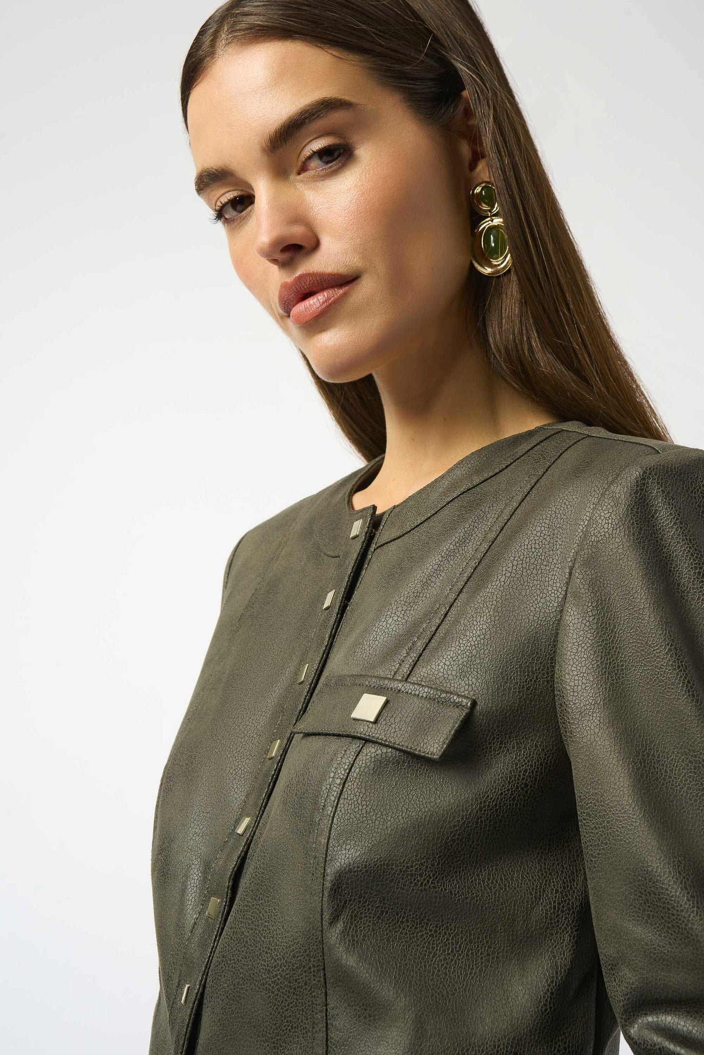Foiled Faux Suede Fitted Jacket - Avocado