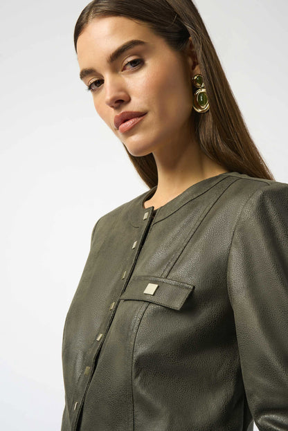 Foiled Faux Suede Fitted Jacket - Avocado