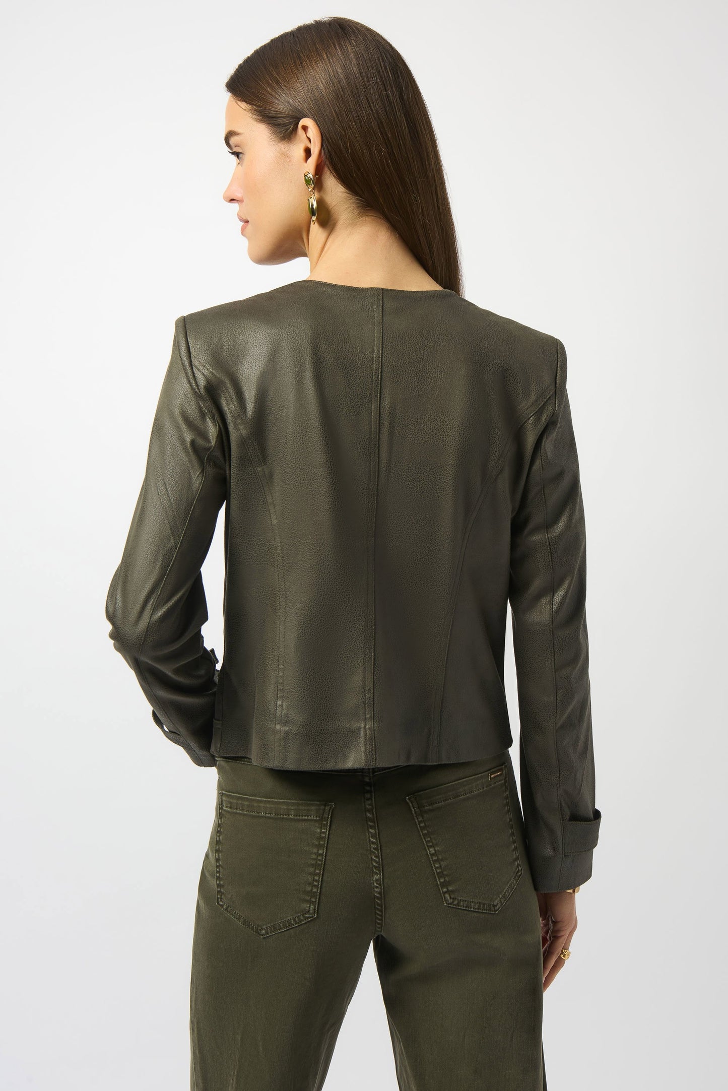 Foiled Faux Suede Fitted Jacket - Avocado