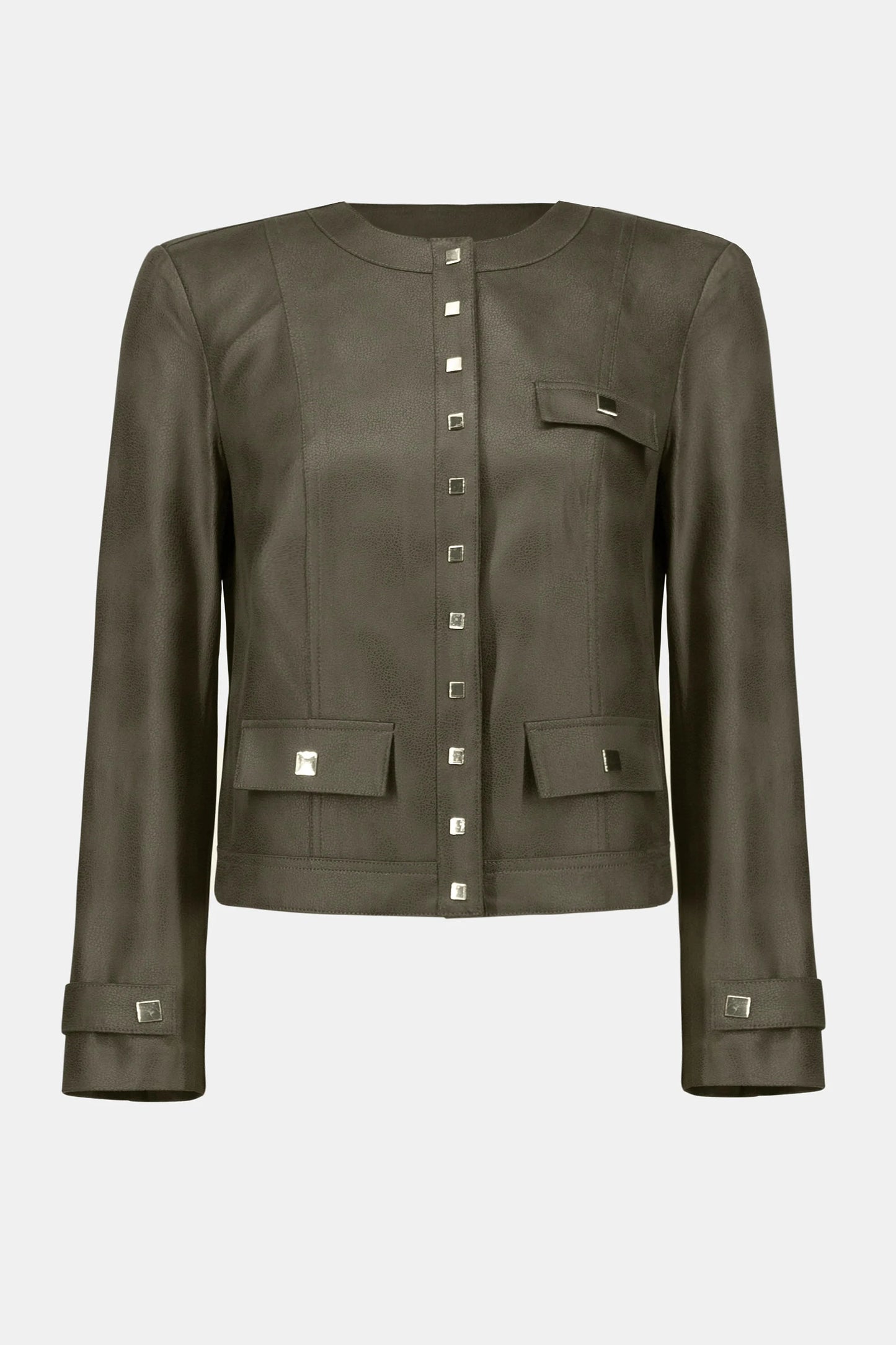 Foiled Faux Suede Fitted Jacket - Avocado