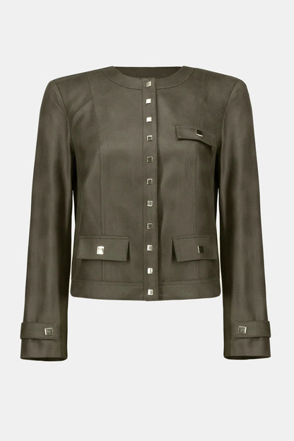 Foiled Faux Suede Fitted Jacket - Avocado