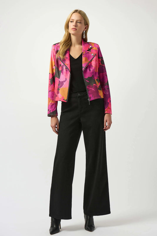 Foiled Faux Suede Abstract Print Fitted Jacket
