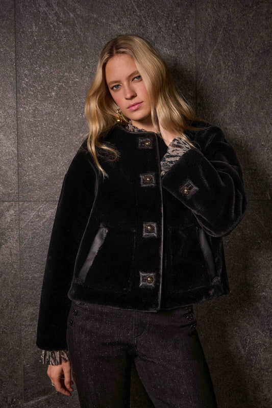 Bonded Faux Fur Boxy Jacket