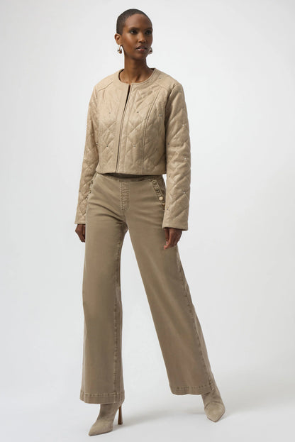 Foiled Faux Suede Diamond Quilt Studded Jacket