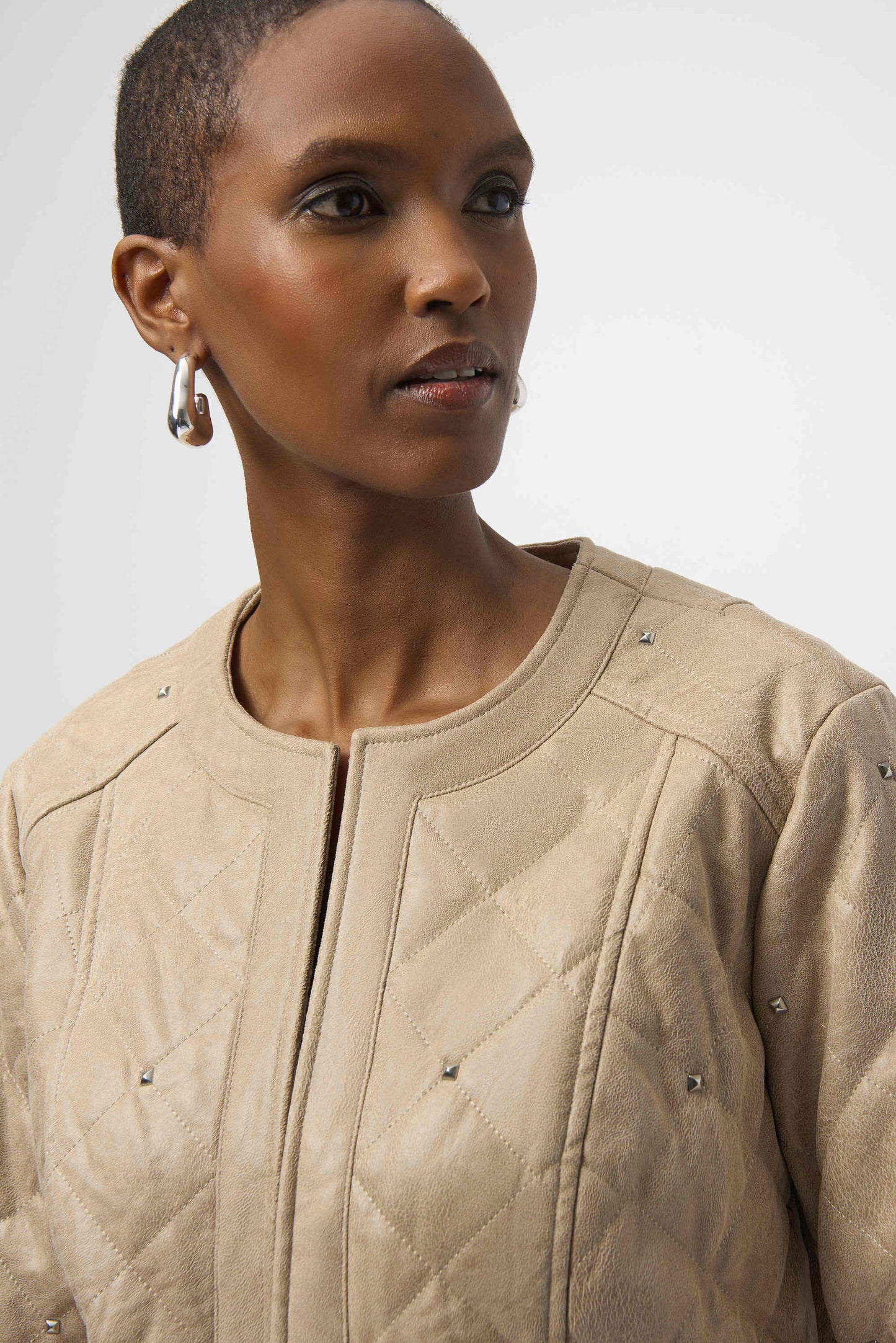 Foiled Faux Suede Diamond Quilt Studded Jacket