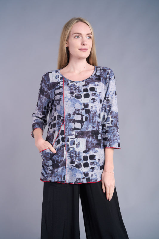 Abstract Print Pocket Tunic Top