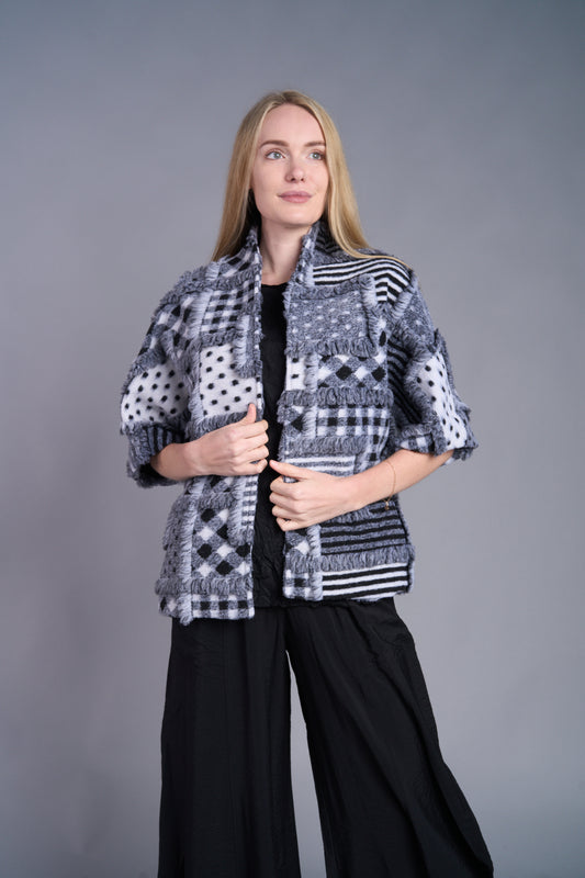 Black/White Textured Open Jacket