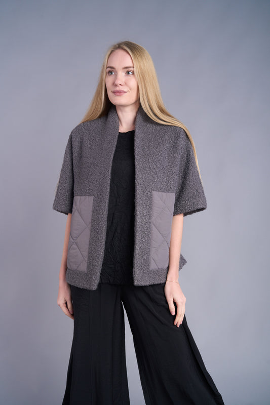 Solid Patch Grey Open Jacket