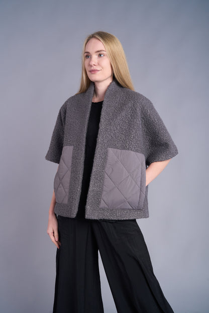 Solid Patch Grey Open Jacket