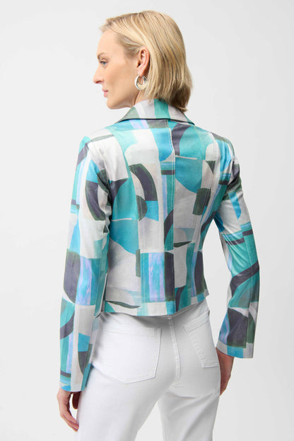 Foiled Faux Suede Geometric Print Fitted Jacket