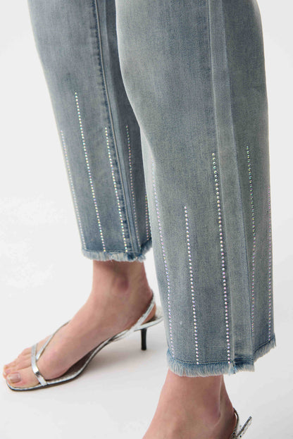 Straight Crop Jeans With Rhinestones