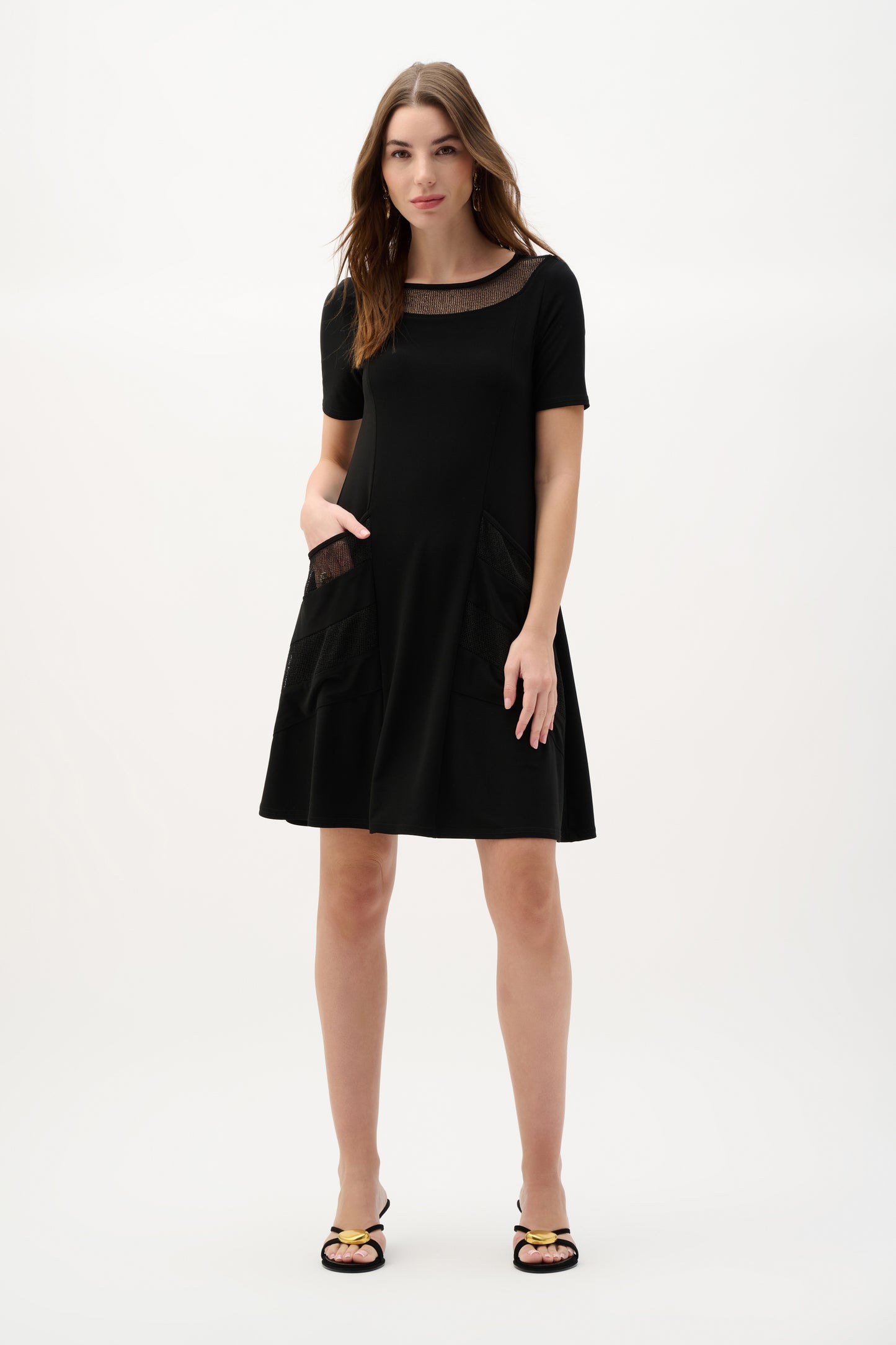 Silky Knit And Mesh A-Line Dress
