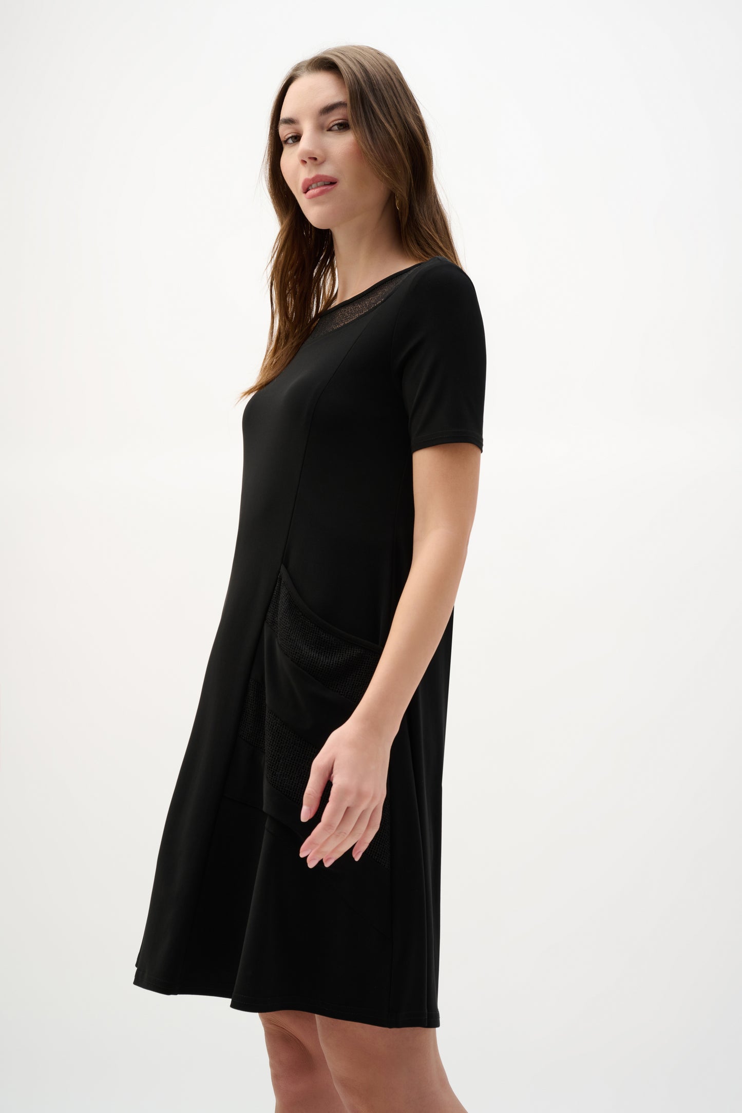 Silky Knit And Mesh A-Line Dress