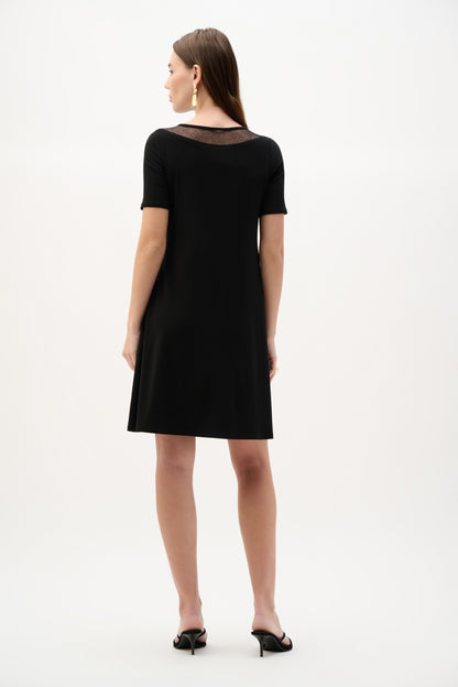 Silky Knit And Mesh A-Line Dress