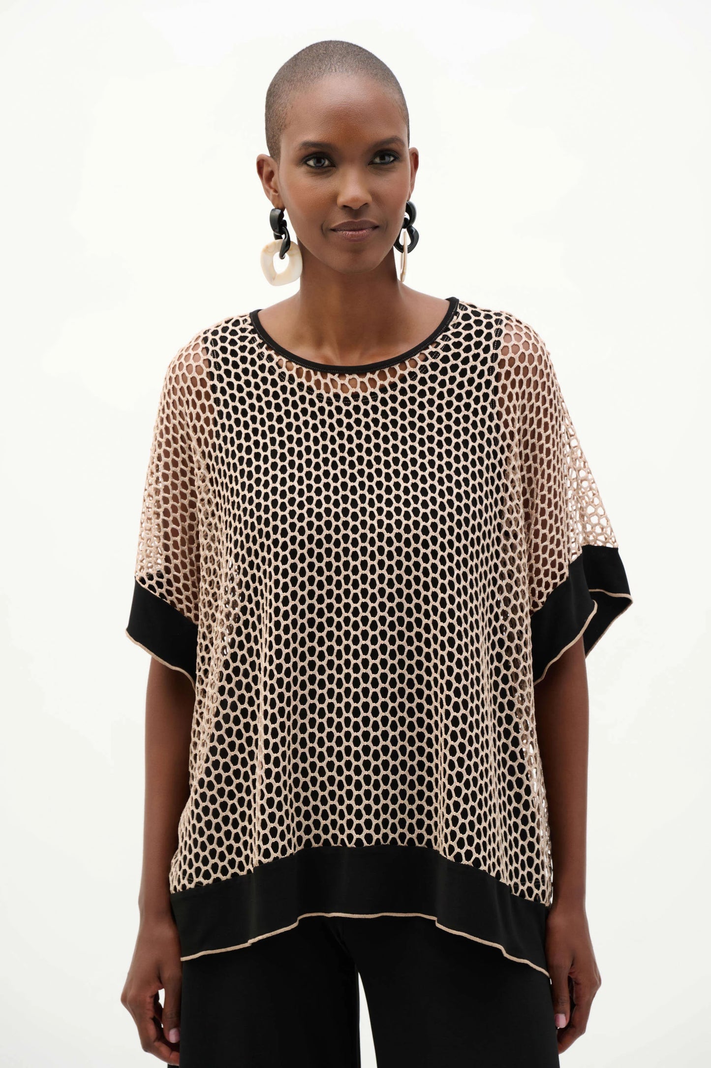 Silky Knit And Mesh Trapeze Top