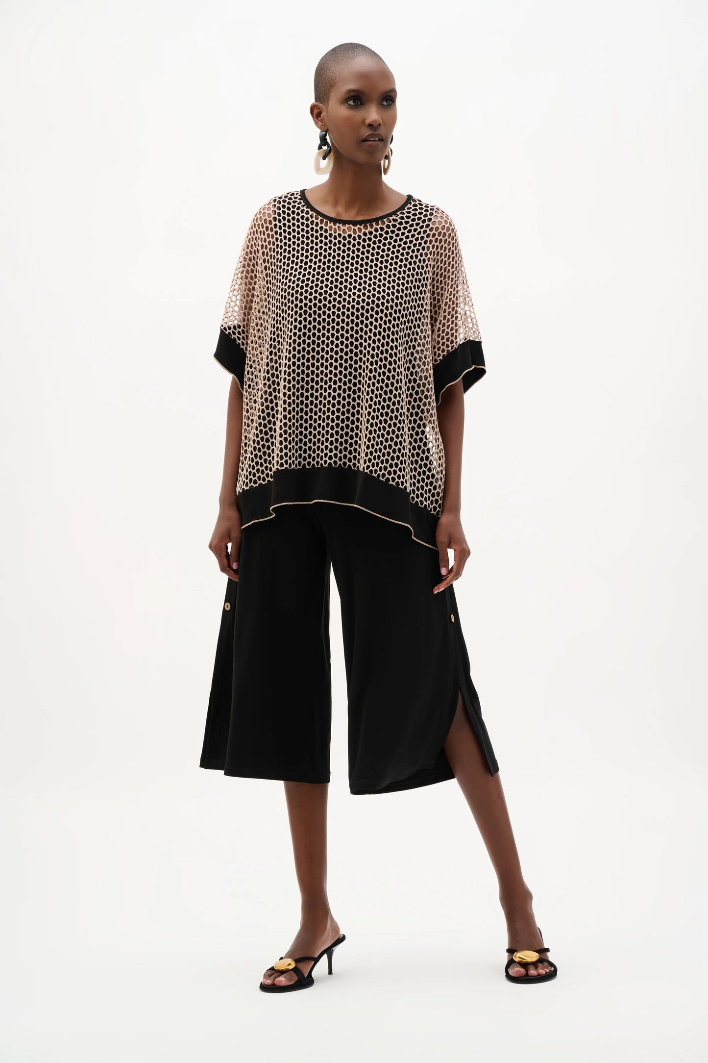 Silky Knit And Mesh Trapeze Top