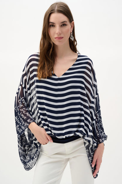 Chiffon And Silky Knit Conversational Print Poncho Top