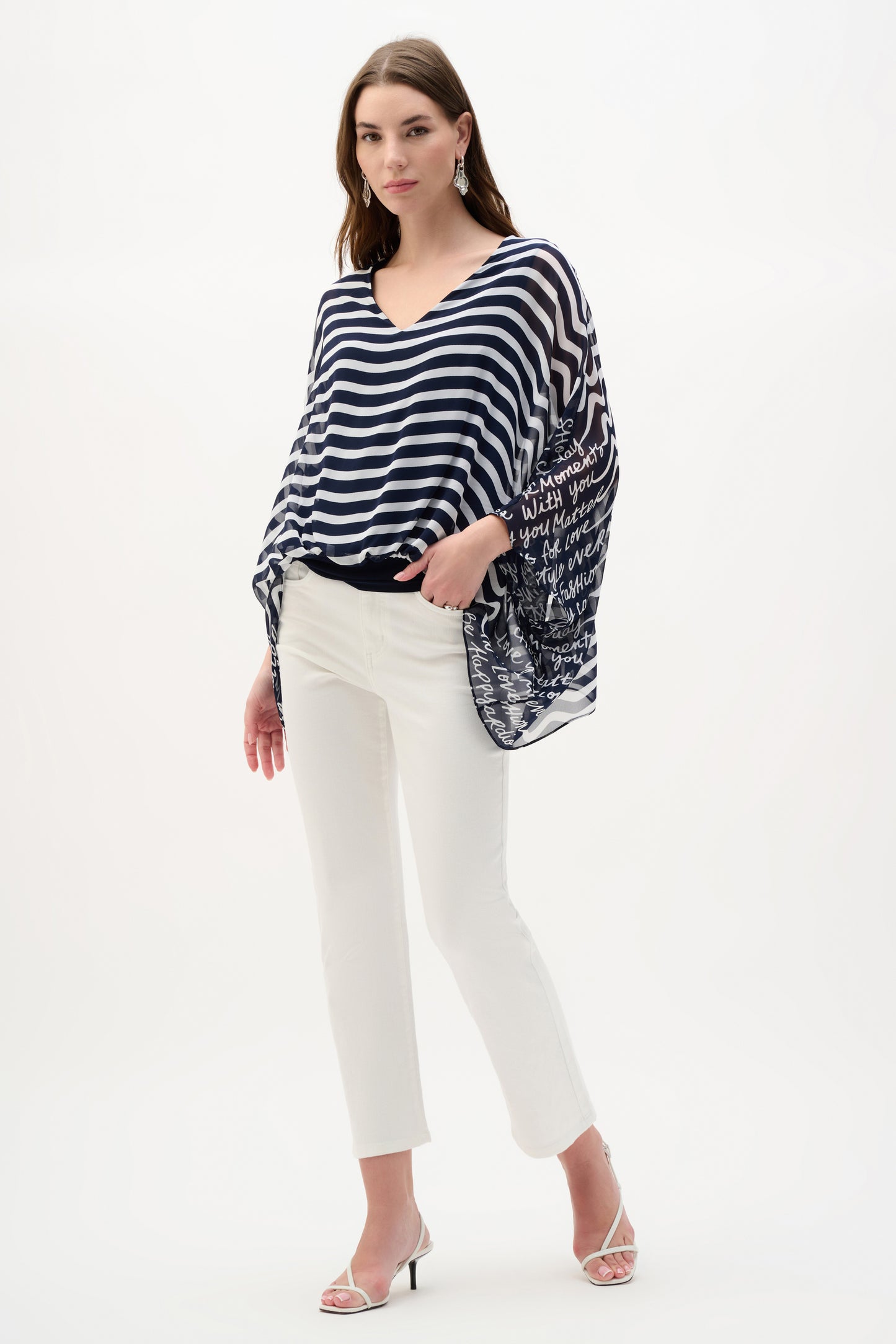 Chiffon And Silky Knit Conversational Print Poncho Top