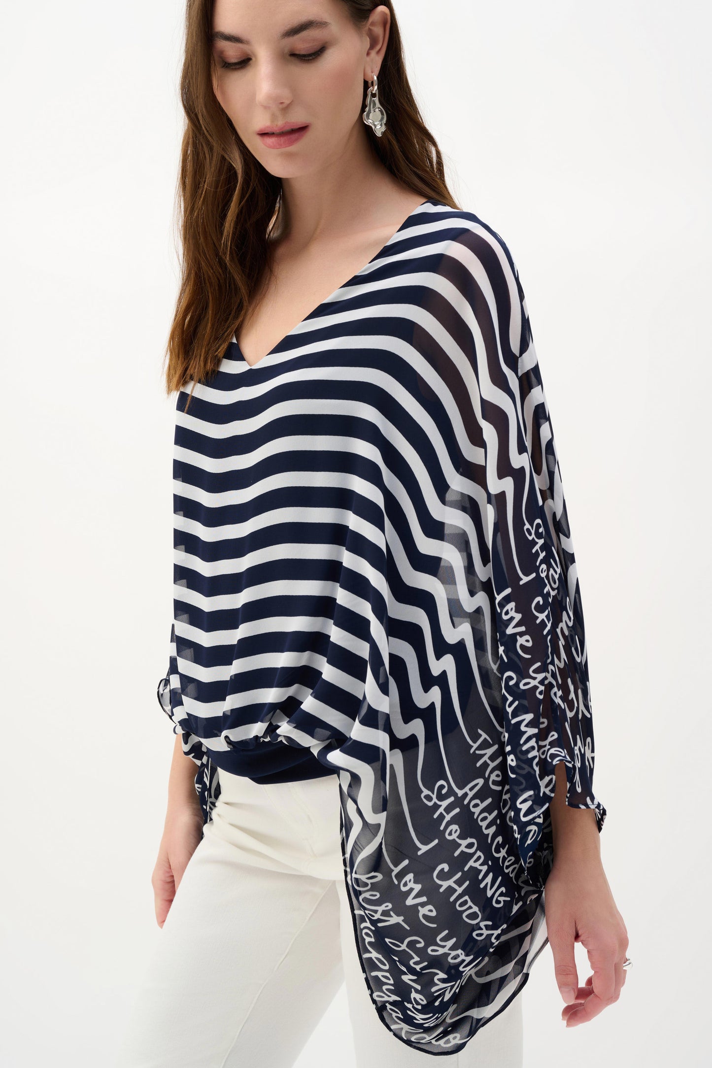 Chiffon And Silky Knit Conversational Print Poncho Top