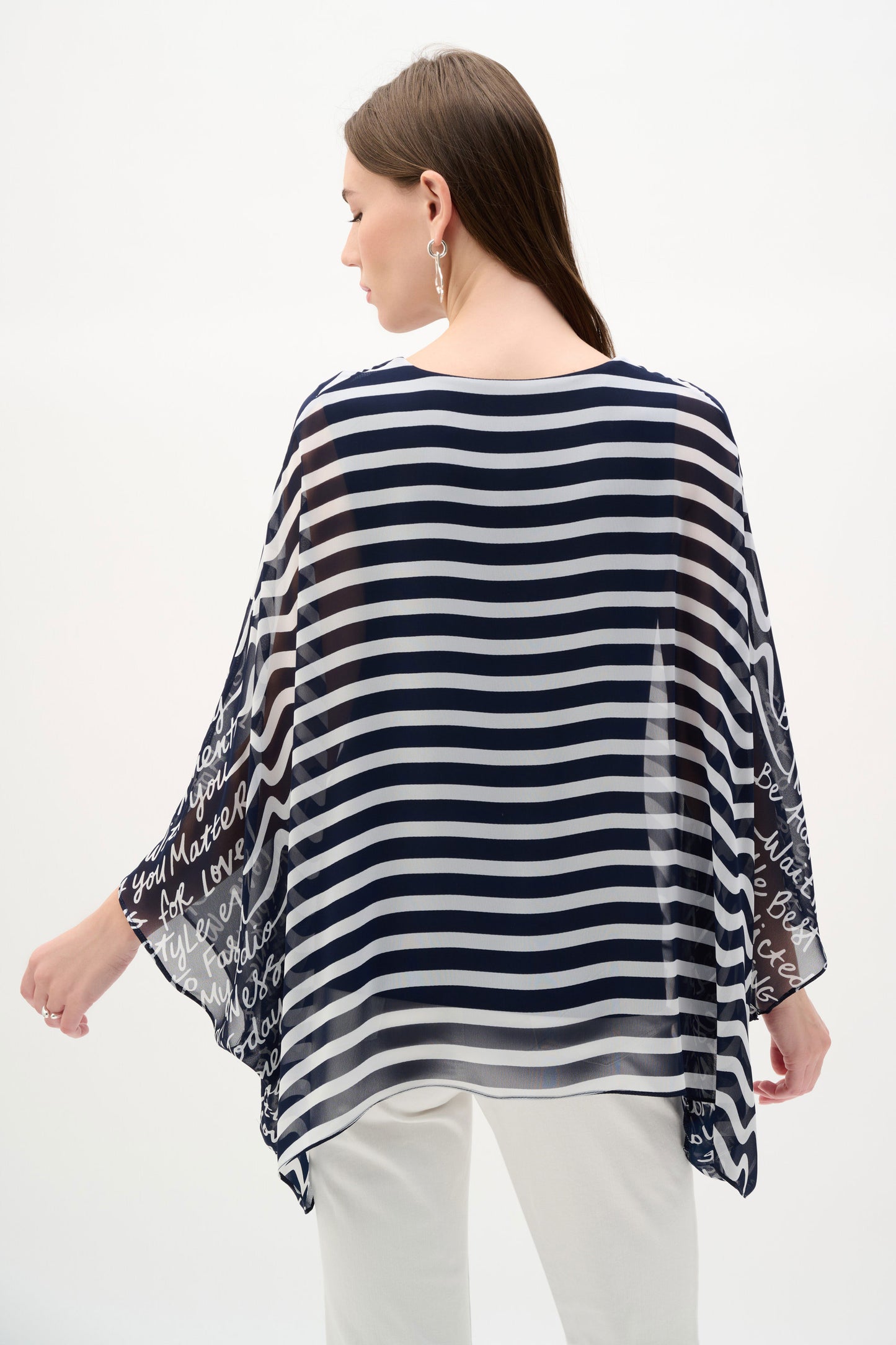 Chiffon And Silky Knit Conversational Print Poncho Top