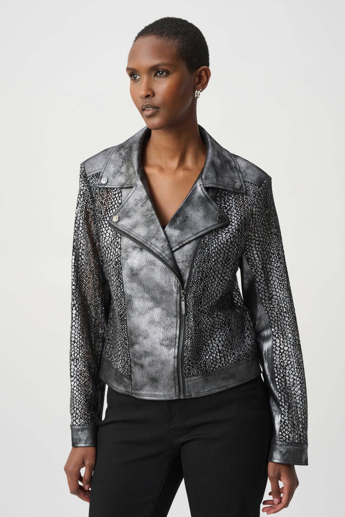 Foiled Faux Suede Moto Jacket
