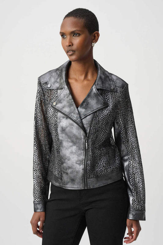 Foiled Faux Suede Moto Jacket