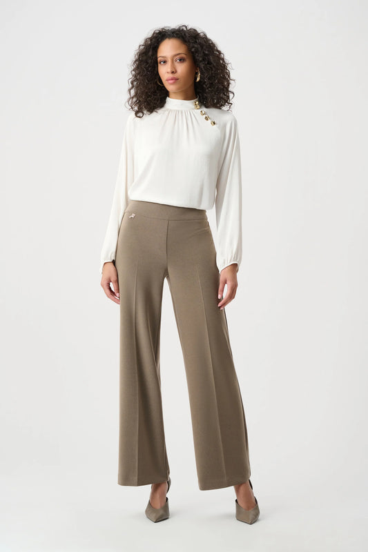 Silky Knit Wide-Leg Pull-On Pants Taupe