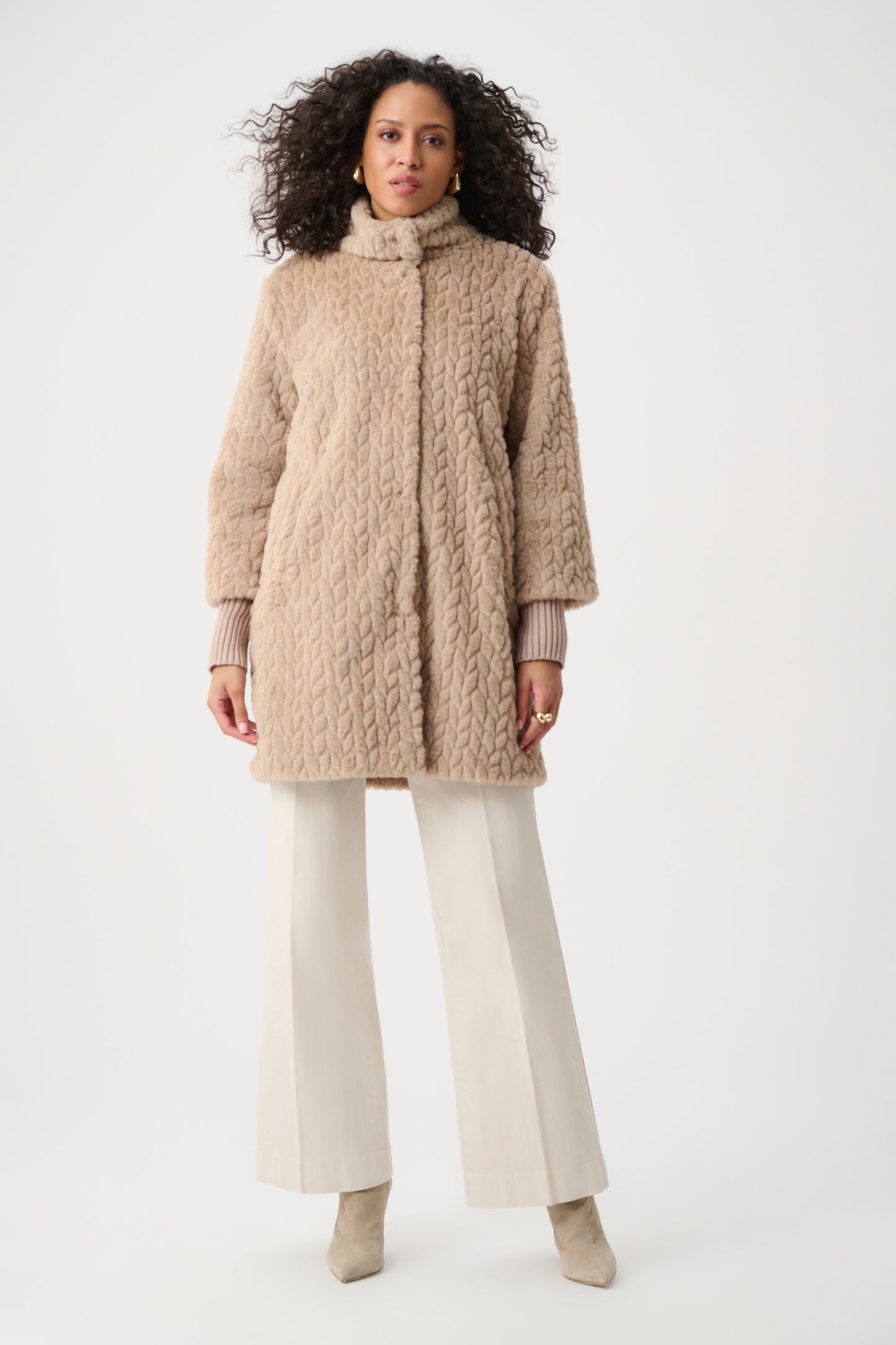Textured Faux Fur Mock-Neck Coat