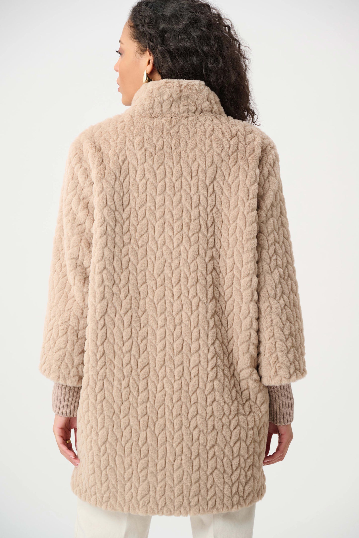 Textured Faux Fur Mock-Neck Coat