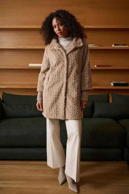 Textured Faux Fur Mock-Neck Coat