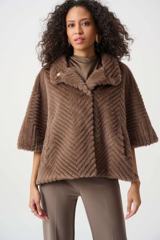 Chevron Faux Fur Cape-Style Jacket