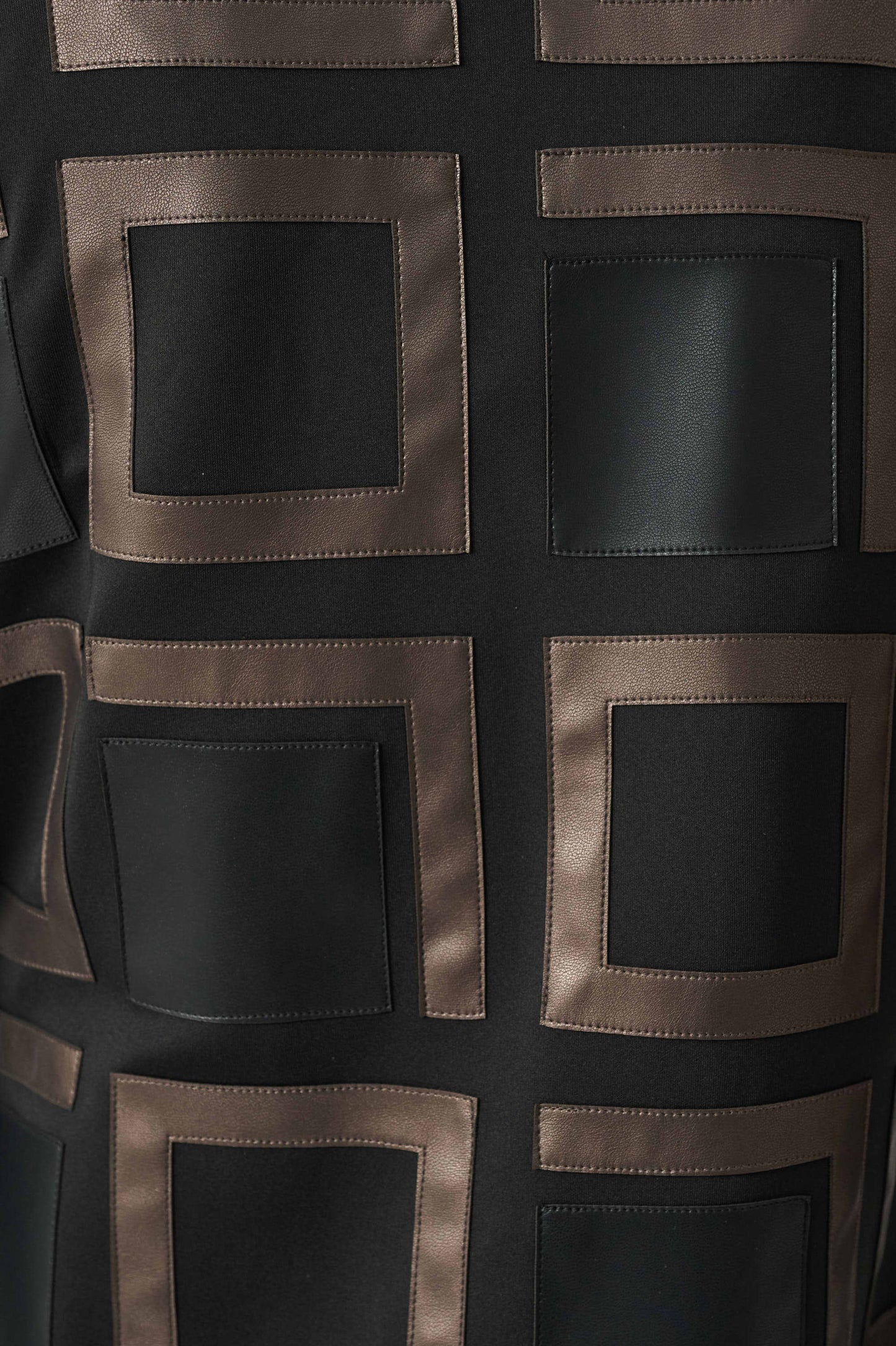 Leatherette and Scuba Collarless Two-Tone Jacket