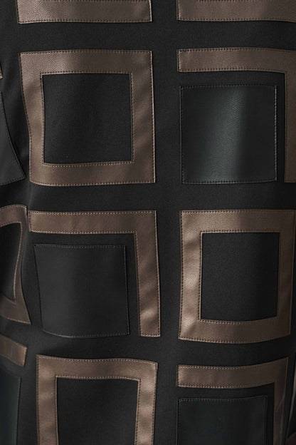 Leatherette and Scuba Collarless Two-Tone Jacket