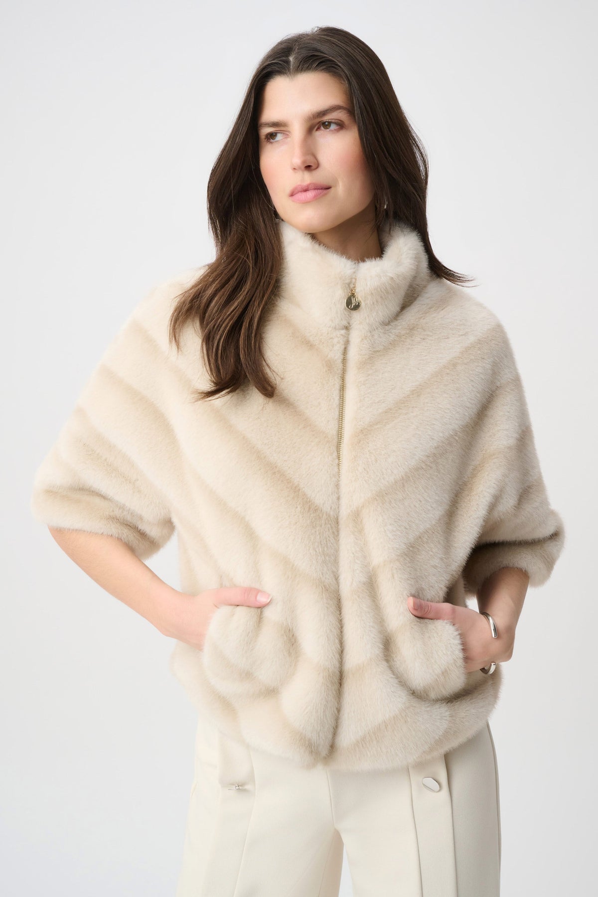 Chevron Print Faux Fur Jacket