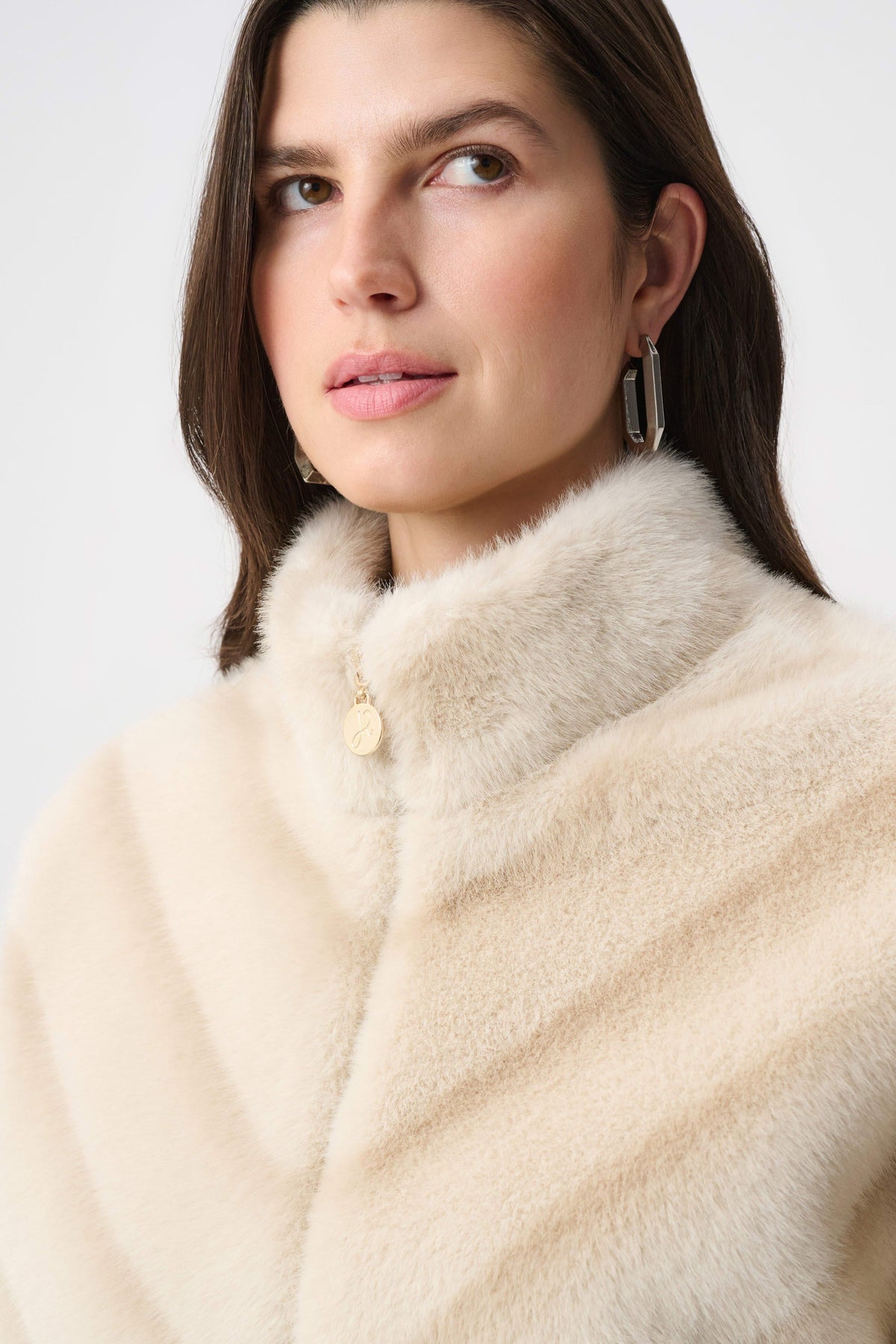 Chevron Print Faux Fur Jacket