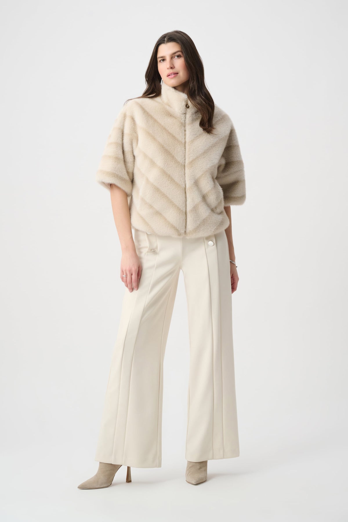 Chevron Print Faux Fur Jacket