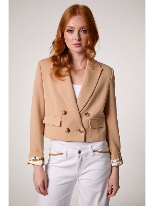 Chloe Cropped Hooded Blazer- Camel