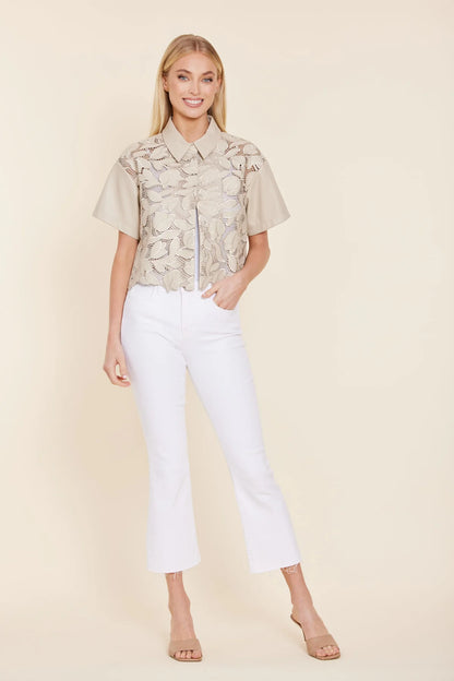 Faux Leather Floral Cutout Top