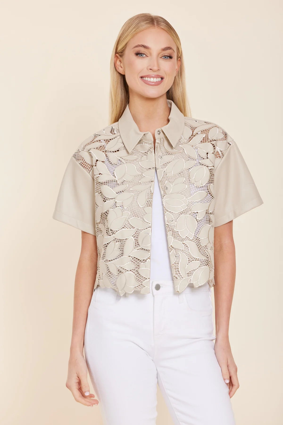 Faux Leather Floral Cutout Top