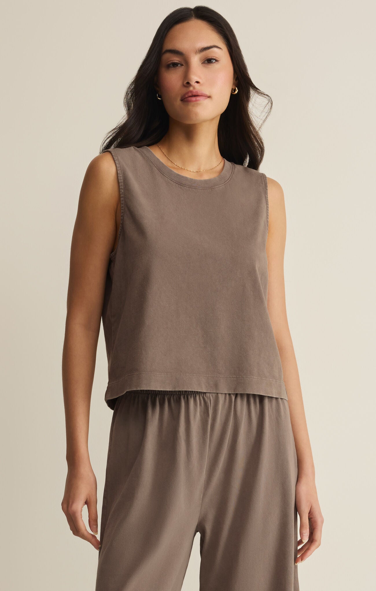 Sloane Jersey Muscle Tank- Taupe