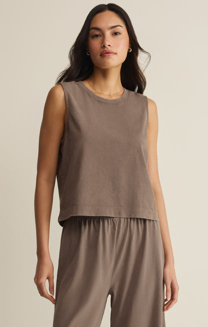 Sloane Jersey Muscle Tank- Taupe