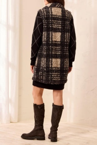 Plaid Boucle Button Front Vest