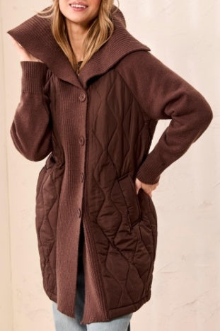 Mixed Media Quilted Jacket Hickory