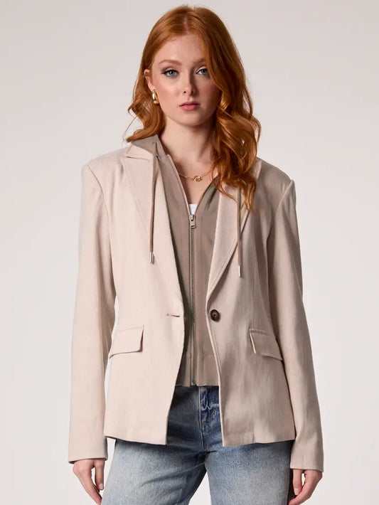 Helen Blazer with Hoodie Insert- Sand Herringbone