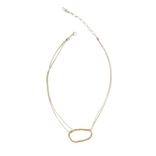 Gold Irregular Oval Silver Chain Necklace