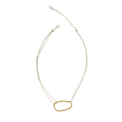 Gold Irregular Oval Silver Chain Necklace