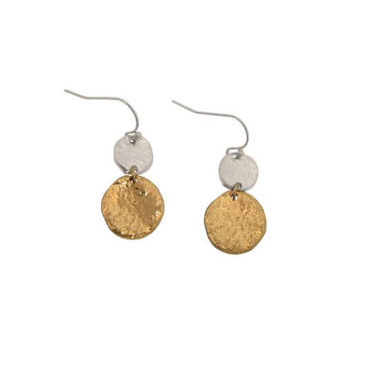 MIxed Metal Double Disc Dangle Fishhook Earrings